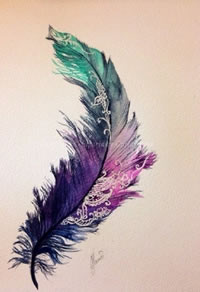 彩色个性泼墨羽毛纹身手稿图案