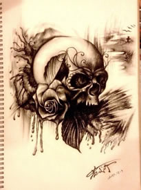 欧美骷髅玫瑰花纹身图片