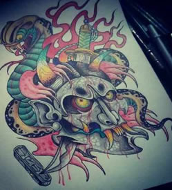 彩色骷髅蛇匕首纹身手稿图片