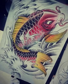 鲤鱼纹身手稿图案