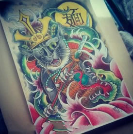 彩色个性猫咪纹身图片