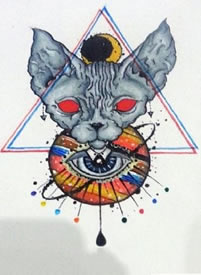 三角眼猫咪纹身手稿图案