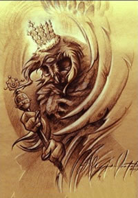 个性猫头鹰钥匙纹身手稿图案