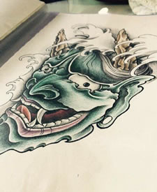 彩色个性传统般若纹身