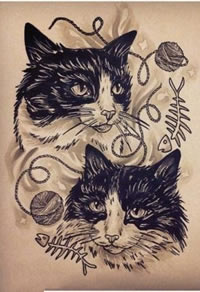 个性猫咪纹身手稿图案
