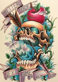 骷髅箭苹果纹身手稿图案