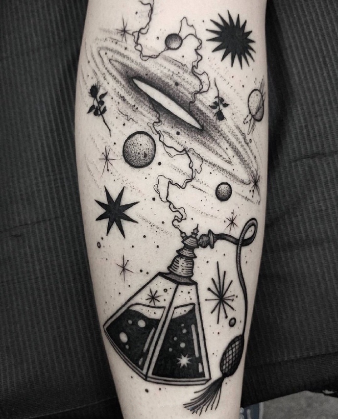 一组腿部优秀的黑灰点刺纹身作品欣赏