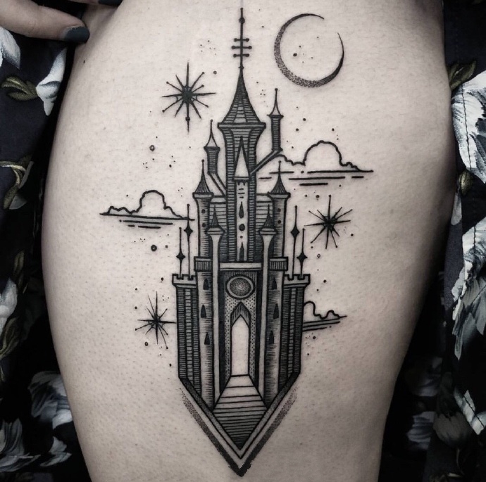 一组腿部优秀的黑灰点刺纹身作品欣赏