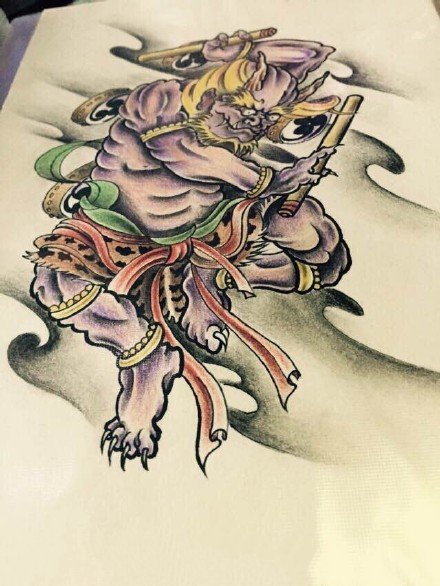 彩色个性雷神纹身手稿图案