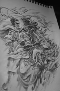 三国人物纹身手稿图案