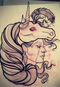 素描女郎独角兽纹身是图片