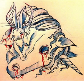 独角兽兔子纹身手稿图片