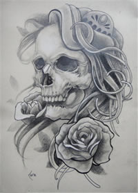 欧美骷髅玫瑰纹身手稿图片