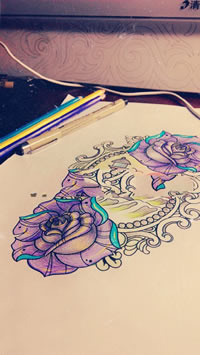 彩色镜子玫瑰花灯塔纹身手稿图片