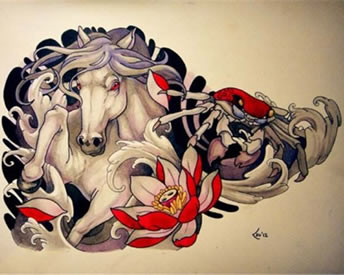 彩色独角兽莲花纹身手稿图片