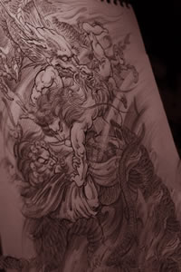 中国传统风后羿钟馗祥龙纹身图案