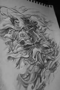 素描吕布骑马纹身图案