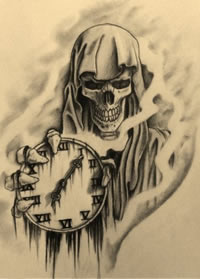 欧美骷髅死神时钟纹身图案