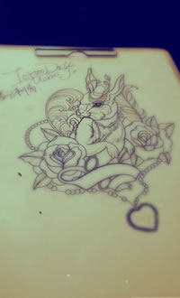 卡通玫瑰兔子纹身手稿图案