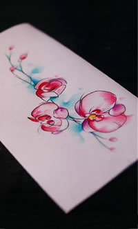 彩色花纹身手稿图案