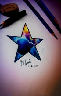 彩色星空五角星纹身图案