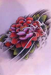 彩色国画牡丹花纹身手稿图案