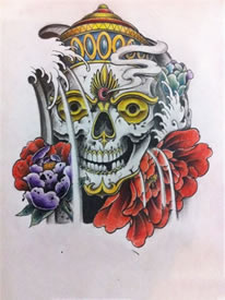 彩色嘎巴拉牡丹纹身手稿图案