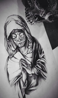 黑灰素描圣母玛利亚纹身手稿图案