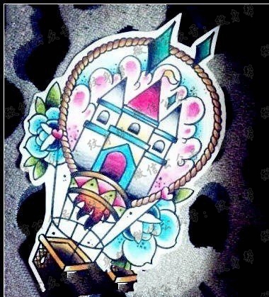 彩色玫瑰花热气球纹身图案