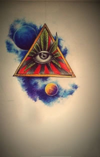 彩色星空大麻叶上帝之眼纹身图案