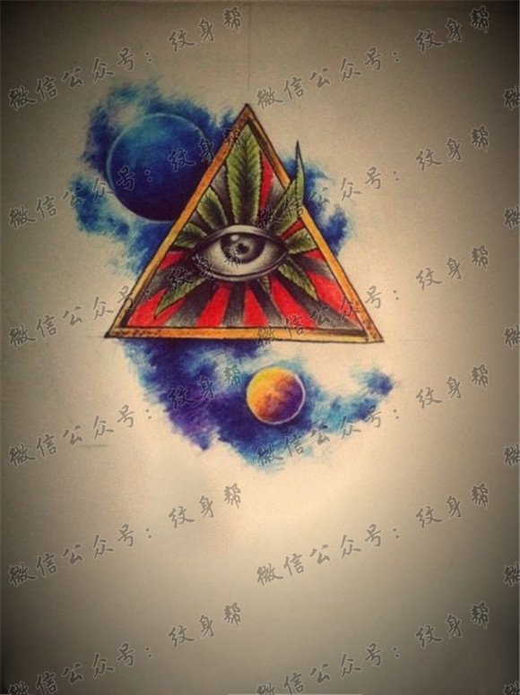 彩色星空大麻叶上帝之眼纹身图案