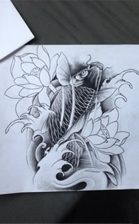 传统鲤鱼莲花纹身图