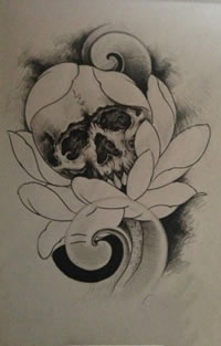 欧美骷髅莲花纹身图案