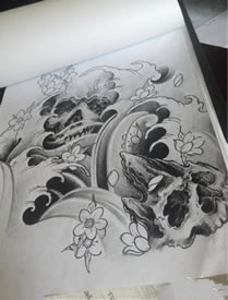 黑灰素描骷髅纹身手稿图案