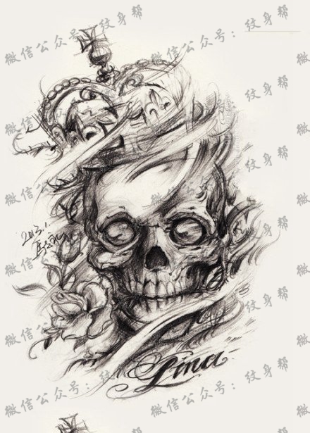 骷髅戴皇冠纹身图案