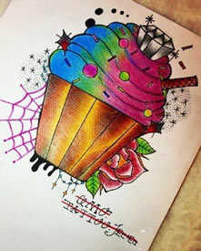 彩色蛋糕纹身手稿图案