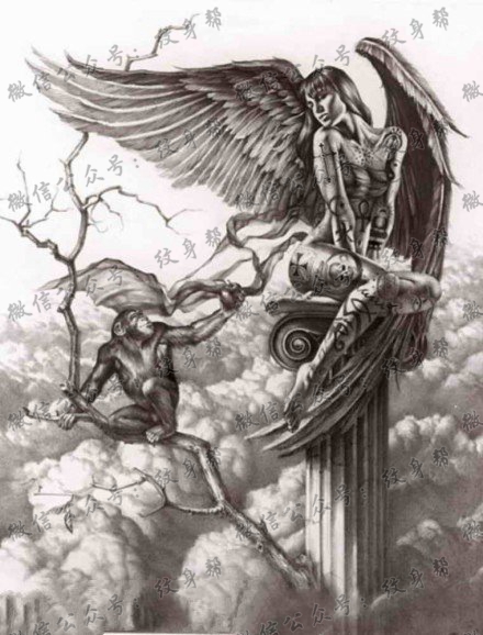 云雾美丽天使纹身图案