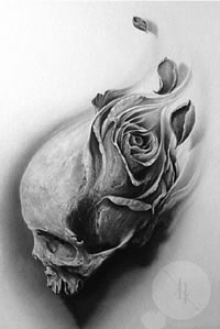 骷髅玫瑰纹身手稿图