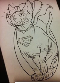 猫咪线稿纹身手稿图案