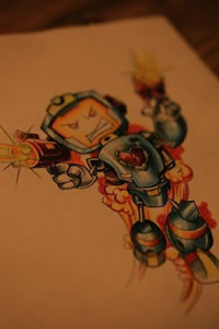 彩色个性机器人纹身手稿图案