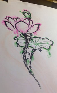 彩色个性荷花纹身手稿图案