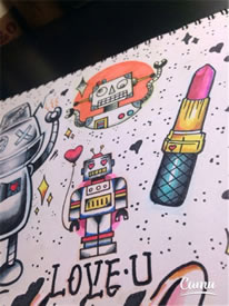 彩色个性机器人口红纹身图案