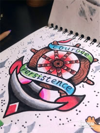 彩色船舵船锚纹身手稿图案