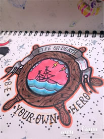 彩色船舵纹身图案