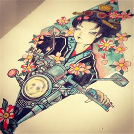 个性彩色艺妓纹身图