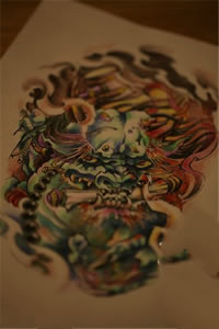 彩色唐狮纹身图案