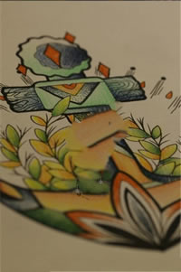 彩色个性船锚纹身手稿图案