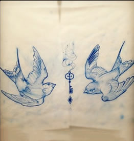 双飞燕子纹身手稿图案