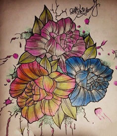 彩色花朵纹身手稿图案