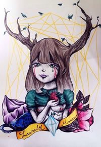 彩色个性小女孩纹身手稿图案